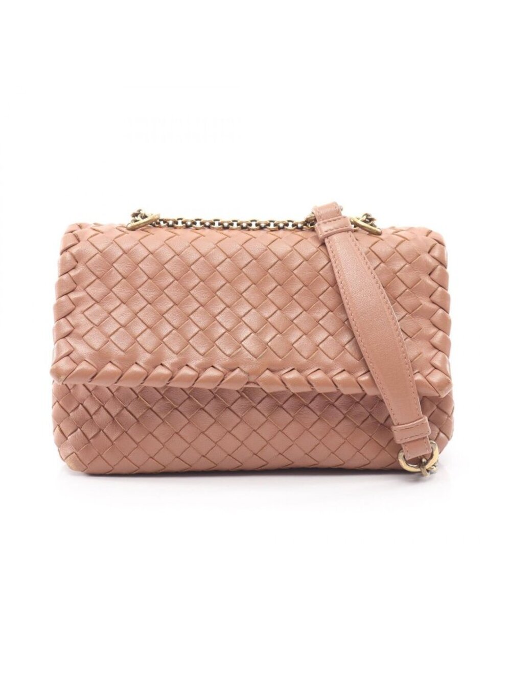 Bottega Veneta Shoulder Bag Olympia Intrecciato Pink Beige Leather Chain